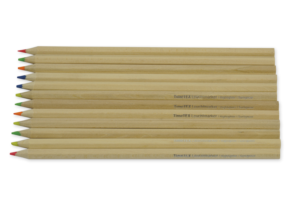 TimeTEX Leuchtmarker-Buntstifte aus Holz, sechskant, 12-tlg. in 5 Farben