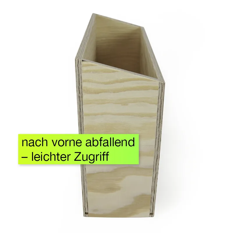 Karteikasten Klaus DIN A4 hoch, nach vorne abfallend, Kiefernholz