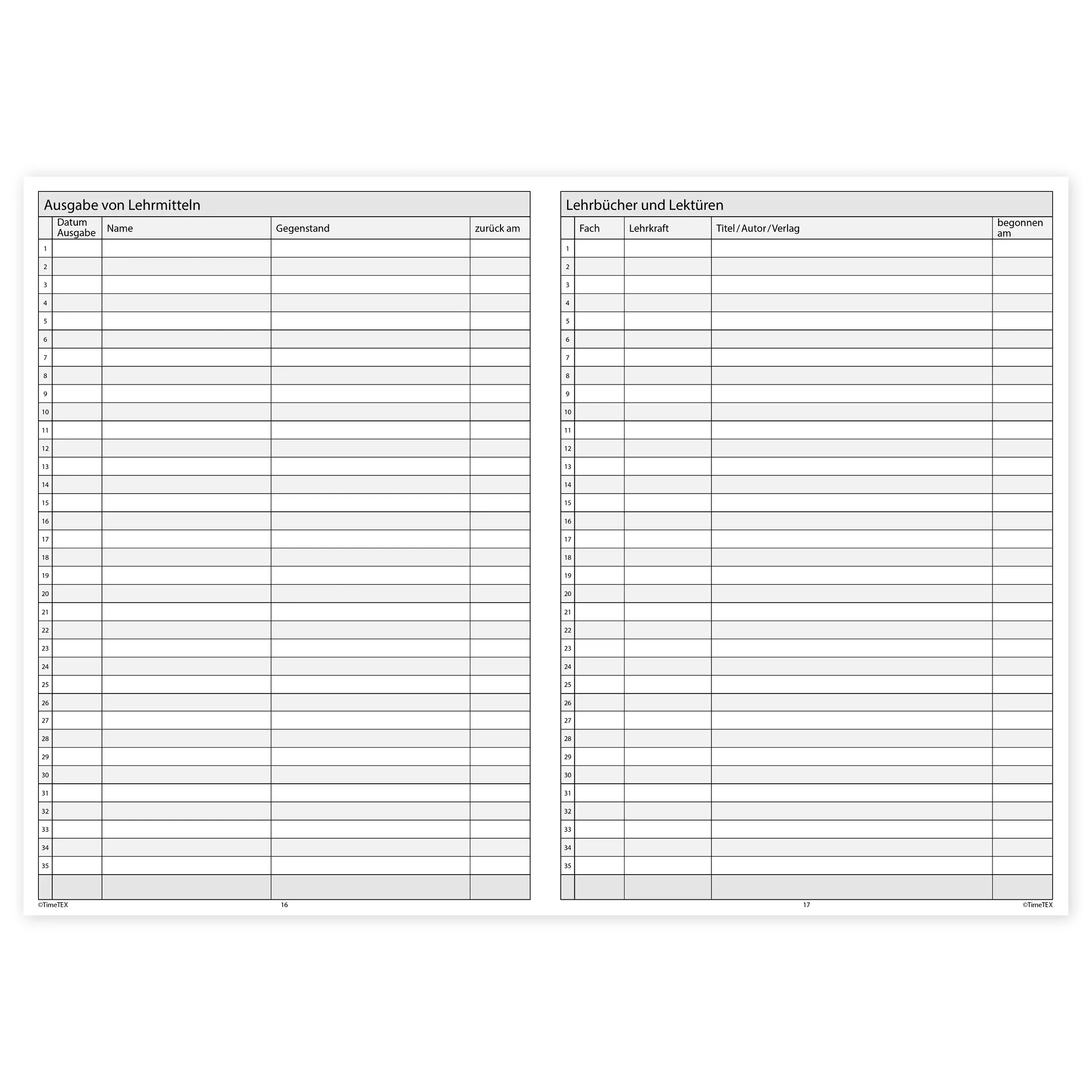 TimeTEX Klassenbuch A4-Plus, Sekundarstufe + Grundschule