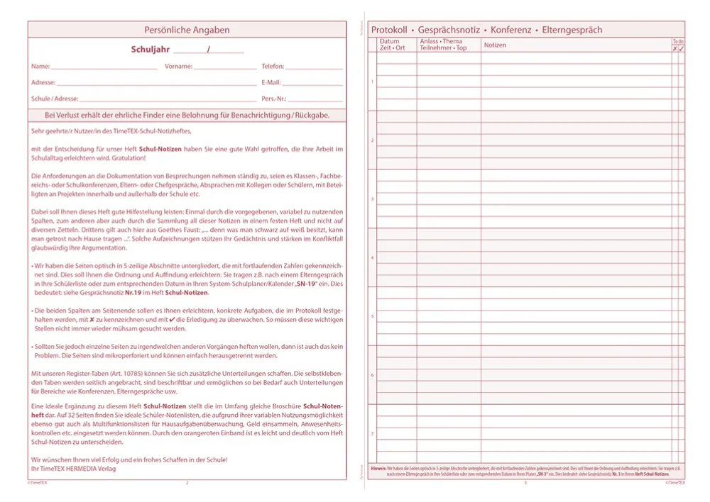 TimeTEX Heft Schul-Notizen A4