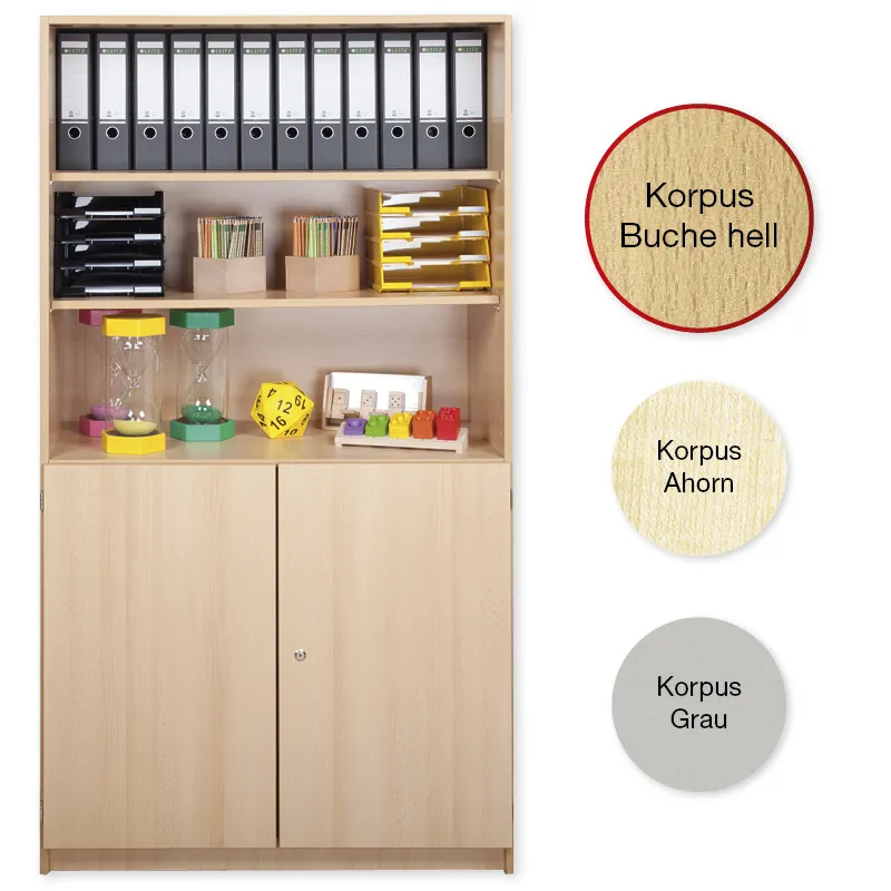 Material-Kombi-Hochschrank-Regal L, Plustiefe, 6 Fachböden
