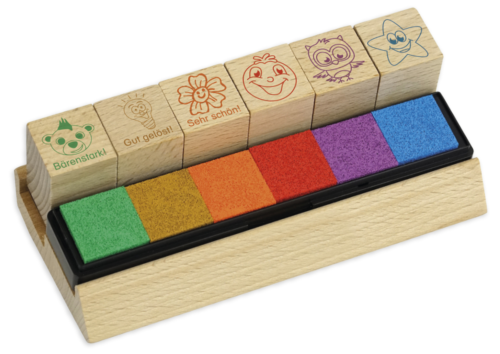 Lärarstämpel i trä "Erkännande", 6 st.