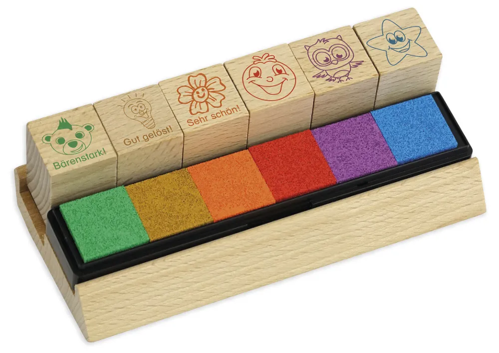 Lärarstämpel i trä "Erkännande", 6 st.