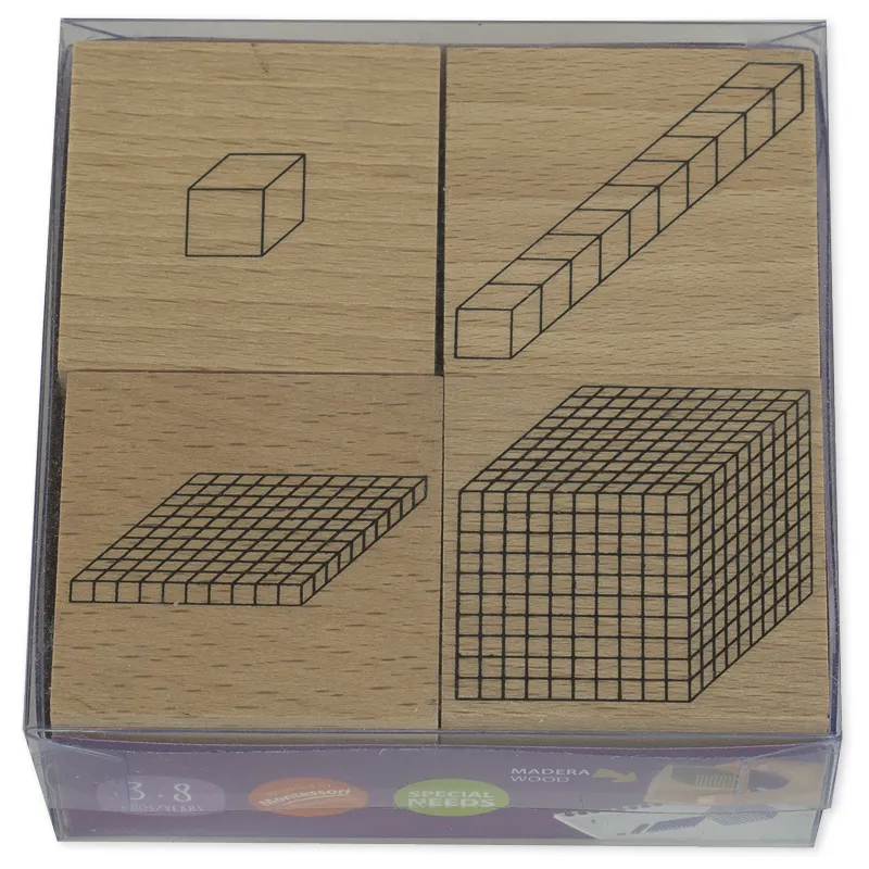 Stempel "Dienes Dezimalsystem" aus Holz, 4-tlg.