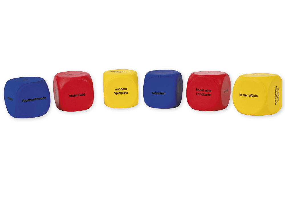 Set Flüster-Würfel 6-tlg. Deutsch "Geschichten-Einstieg", 4 cm Set Flüster-Würfel 6-tlg. Deutsch "Geschichten-Einstieg", 4 cm