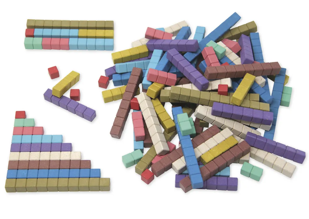 Bare pentru calcule aritmetice, din RE-Wood, "culori Montessori", 100 piese, în cutie