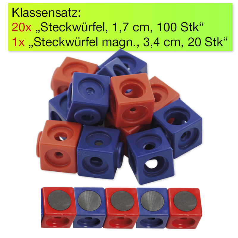 Klassensatz Steckwürfel rot/blau, 21-tlg., in Stapel-Box