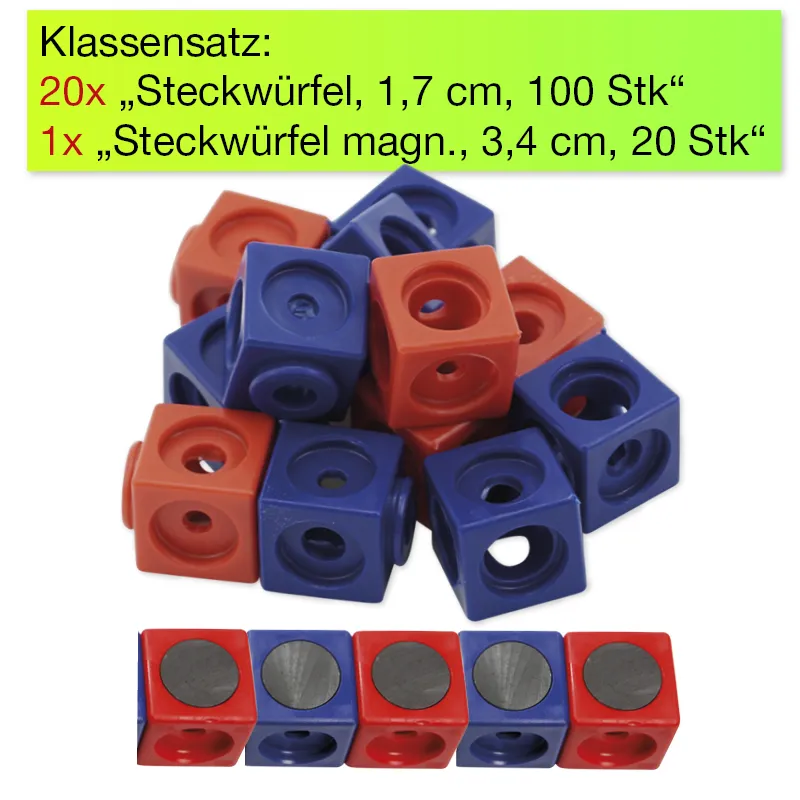 Klassensatz Steckwürfel rot/blau, 21-tlg., in Stapel-Box
