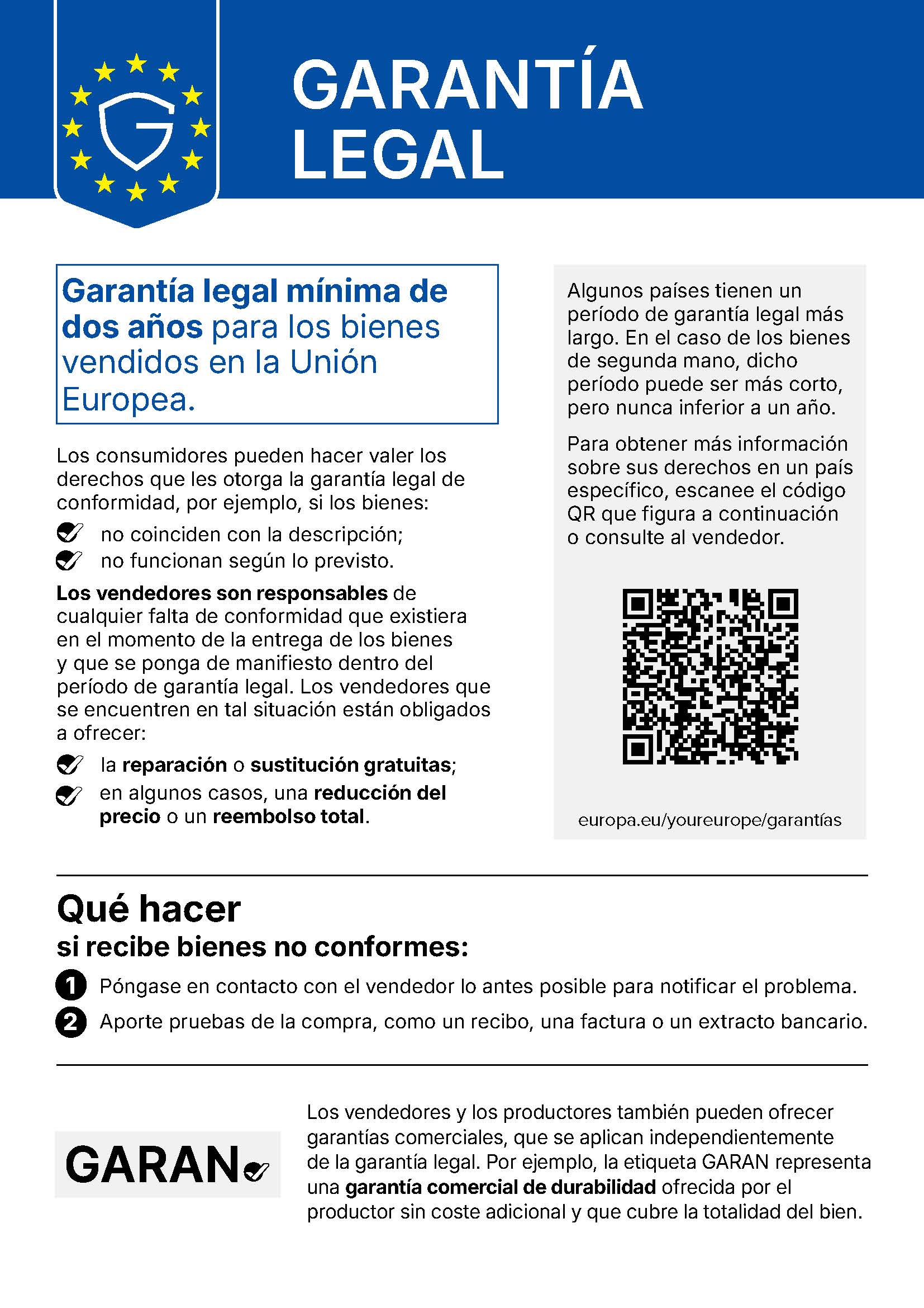 información sobre la garantía legal para descargar