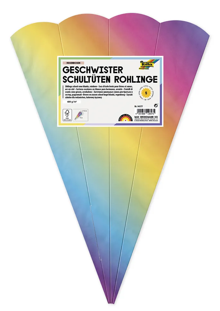 Geschwister-Schultüte "Regenbogen", 41 cm hoch, 5 Stück