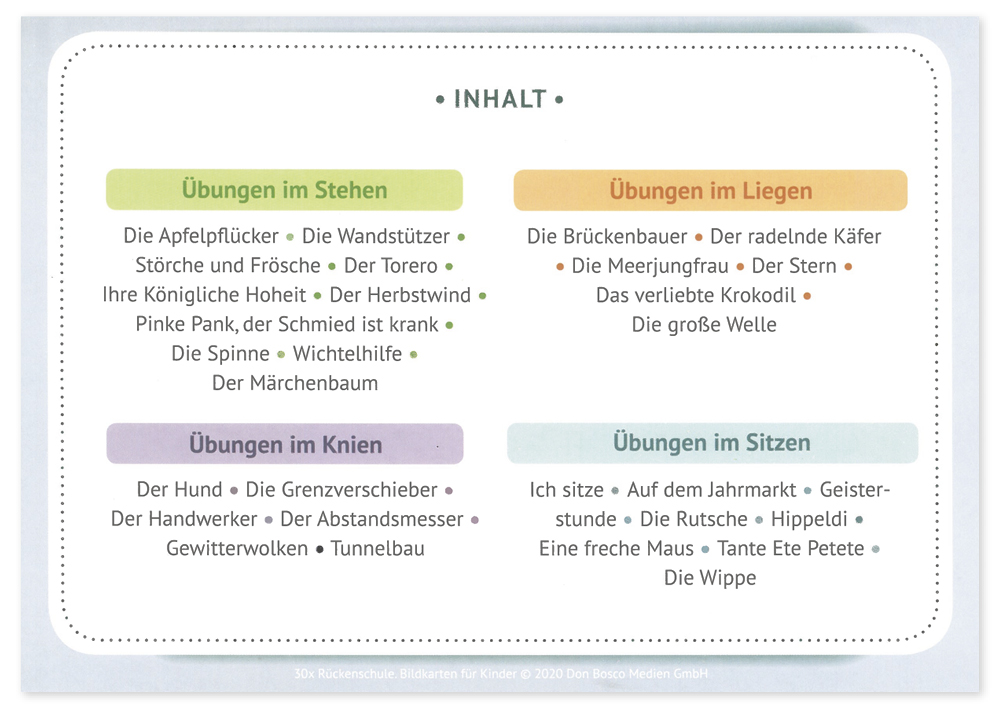 Karten-Set "30x Rückenschule Bildkarten für Kinder"