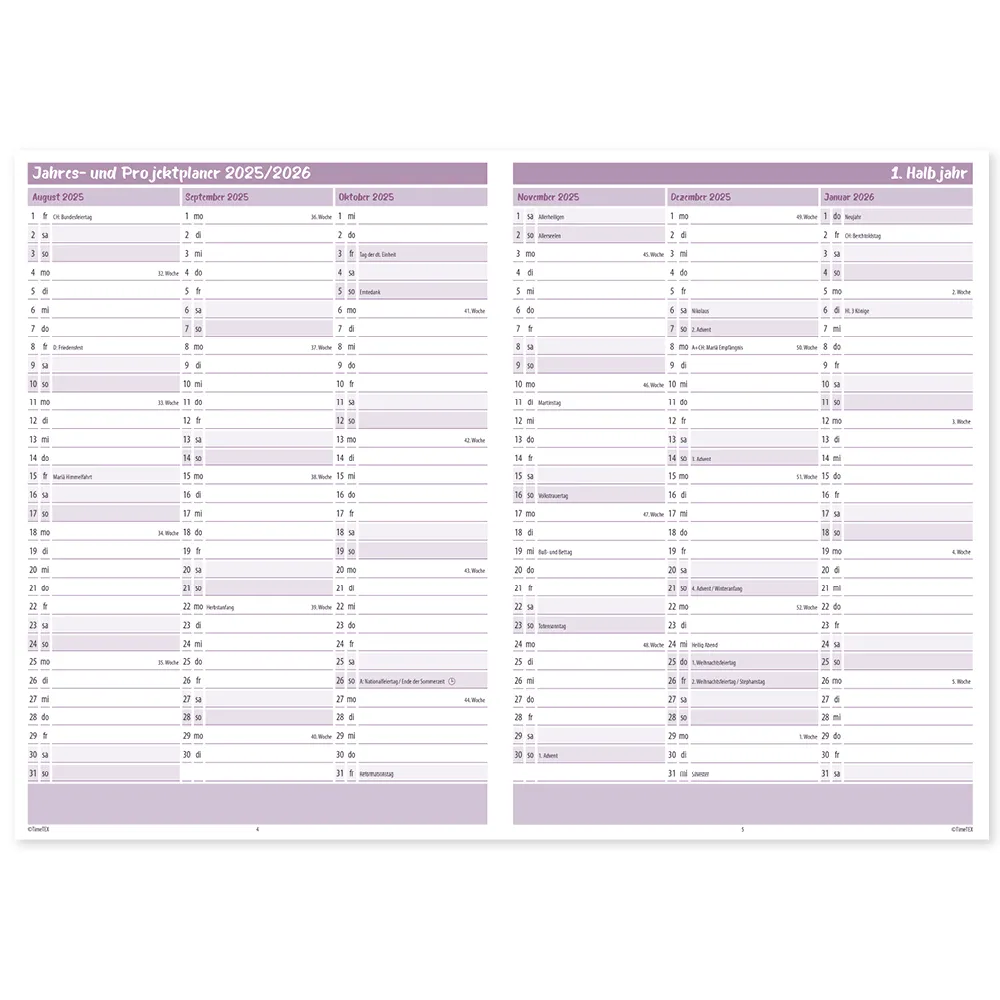 TimeTEX Design-Schulplaner A5-Plus 2025/2026, pink