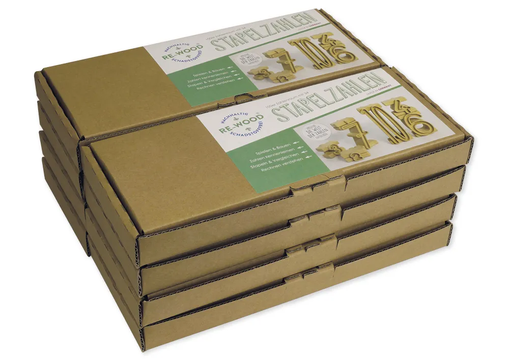 Klassensatz Stapel-Zahlen naturfarben, 8-tlg., in Stapel-Box