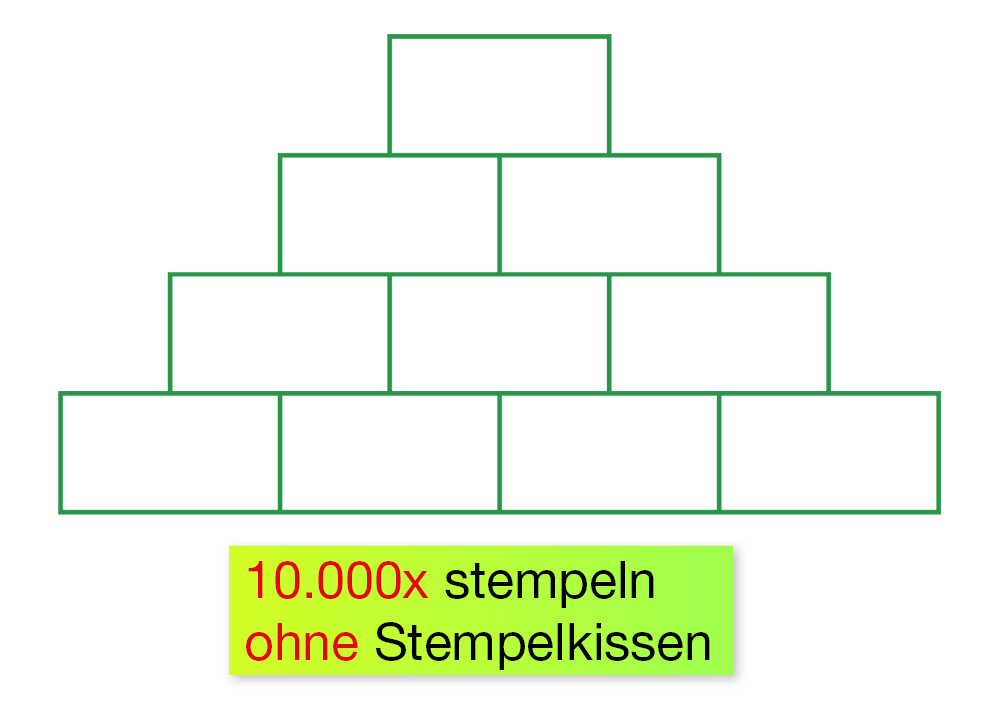 Zeefdrukstempel "Perpetuum", "rekenpiramide"
