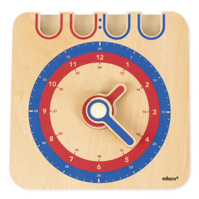 Schüler-Lern-Uhr 1-24 analog/digital, manuell, aus Holz