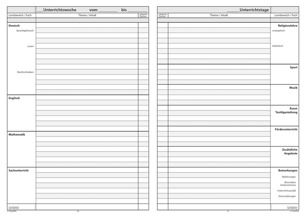 TimeTEX Klassenbuch A4-Plus, Grundschule
