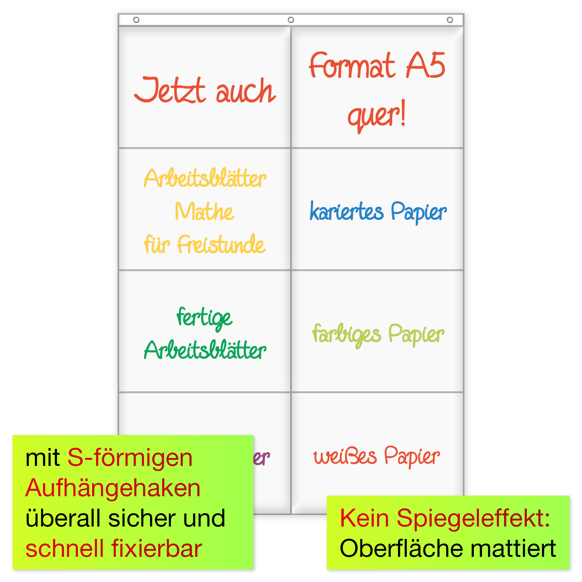 Wisząca torba z organizerem A5, 8 kieszeni w formacie poziomym, z haczykami