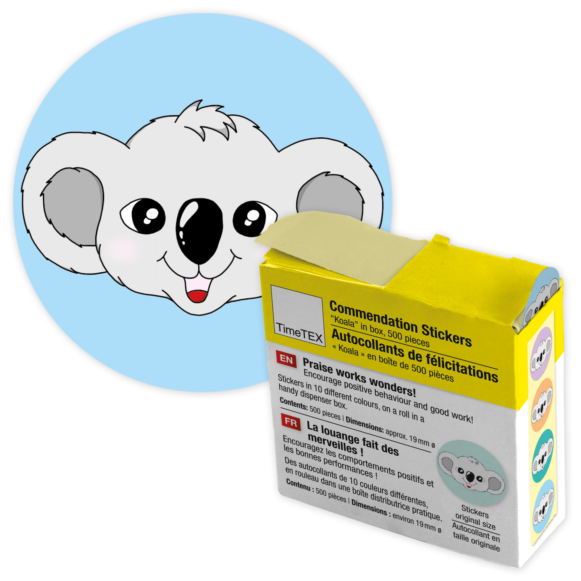 Hagemann Belobigungs-Aufkleber "Koala" in Spender-Box, 500 Stück