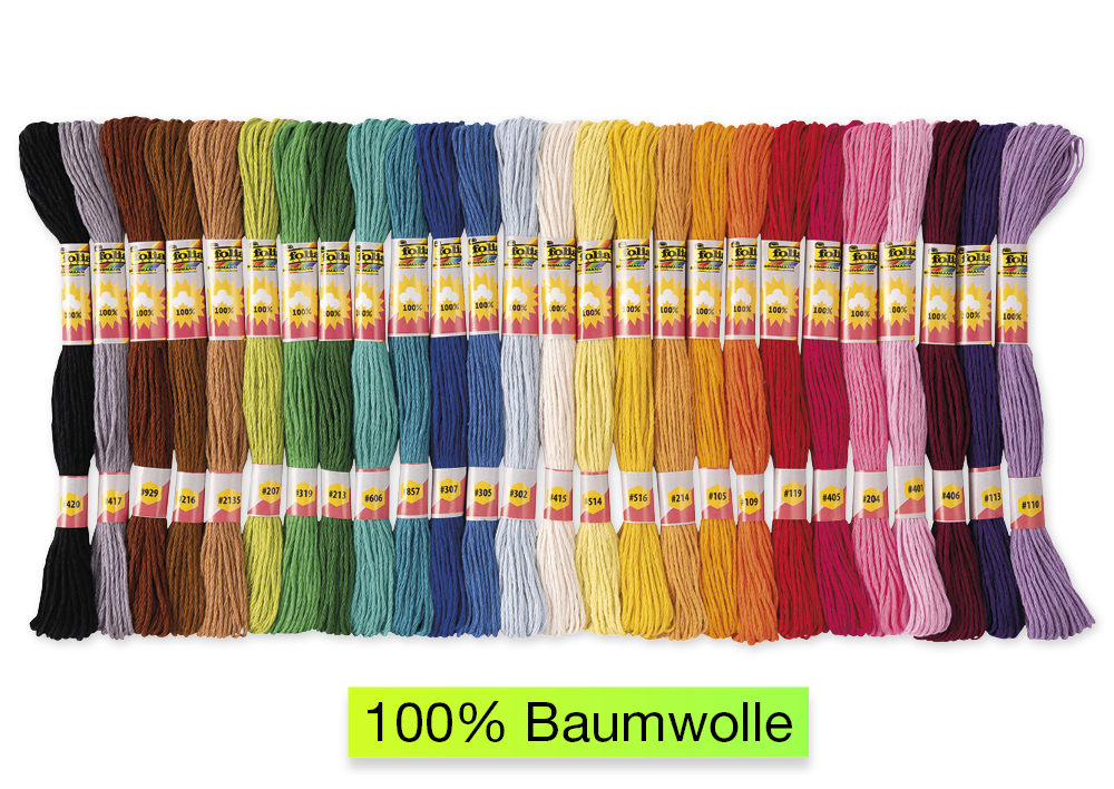 Stickgarn, 52 Docken in 26 Farben