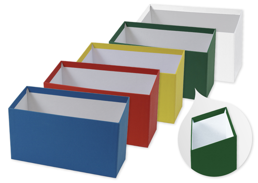 Archivador de cartón A6, inclinado hacia delante