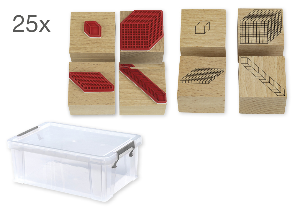 Klassensatz Stempel "Dienes Dezimalsystem" aus Holz, 100-tlg., in Box