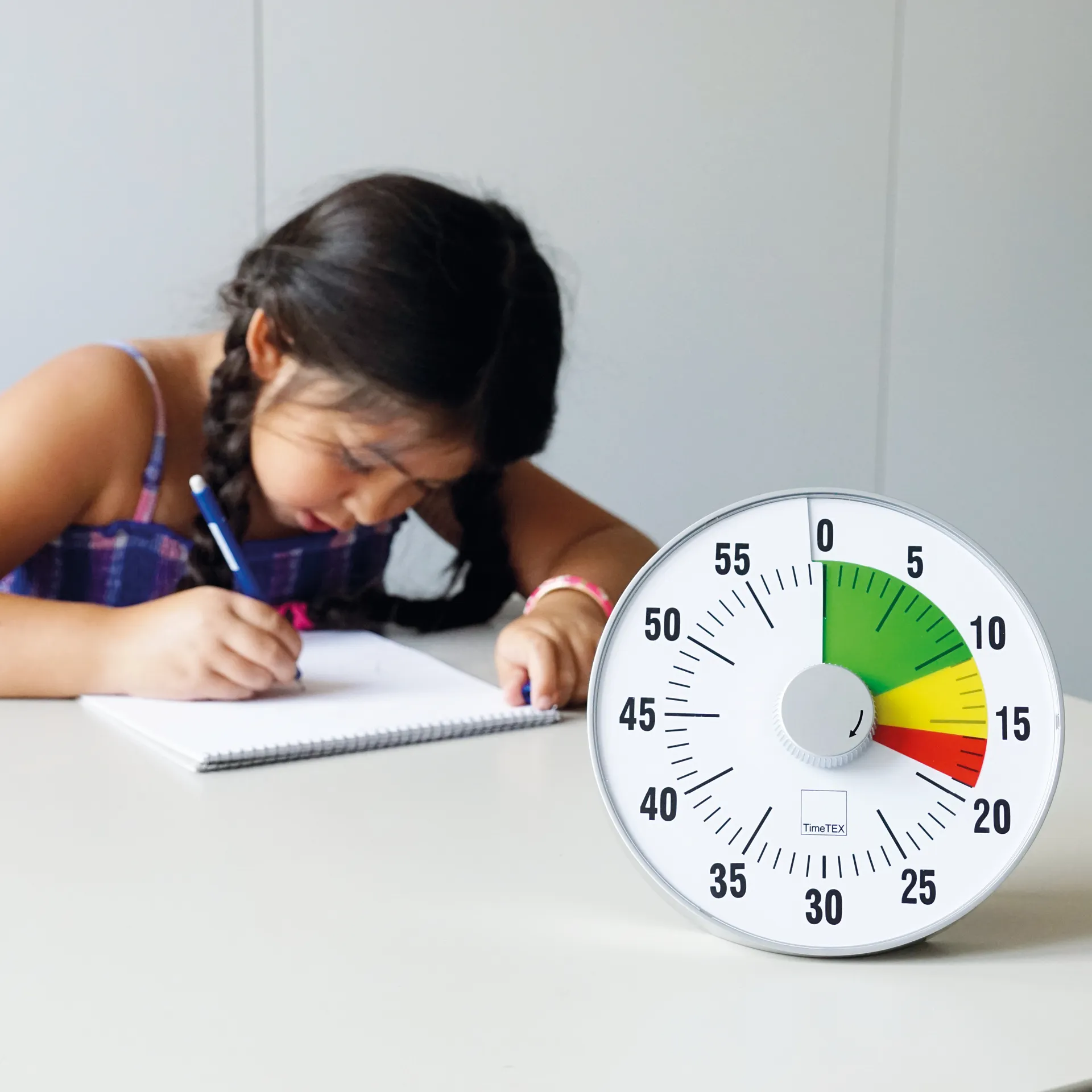 Timer silencieux TimeTex, Taille L, 19 cm Ø, cadran argent et disque tricolore