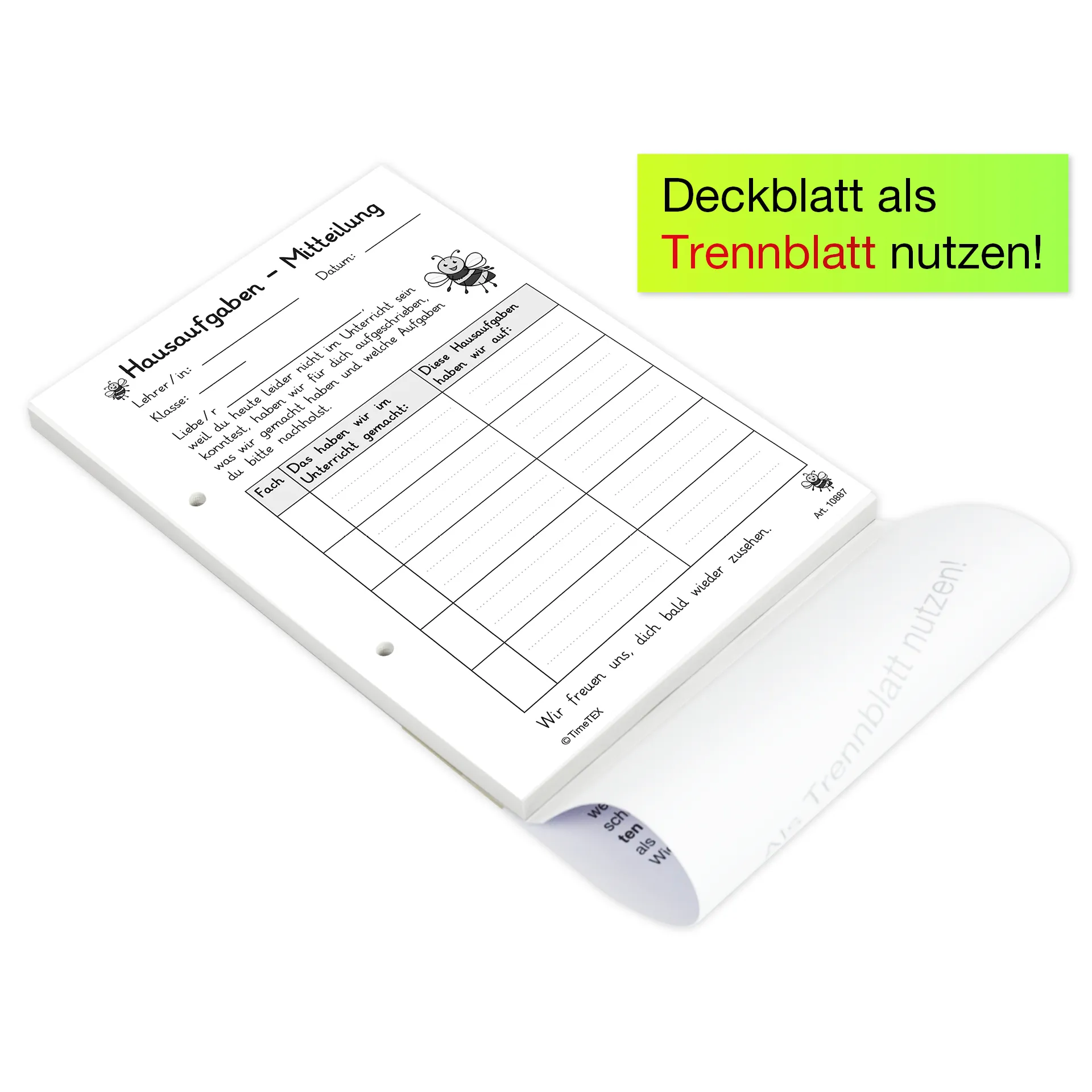 Block Hausaufgaben-Mitteilung A6, 50 Blatt mit Durchschlag