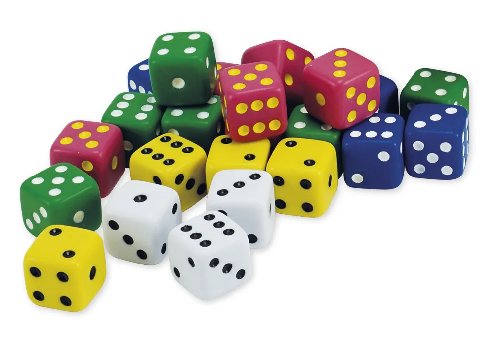 Tärningsset, 100 st i plåt, färgad, 15 mm, med ögon