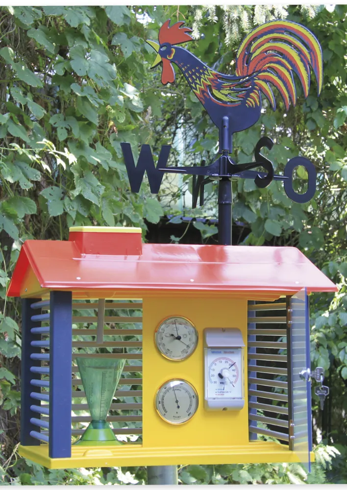 Wetterwarte aus Kunststoff mit Instrumenten + Wetterhahn