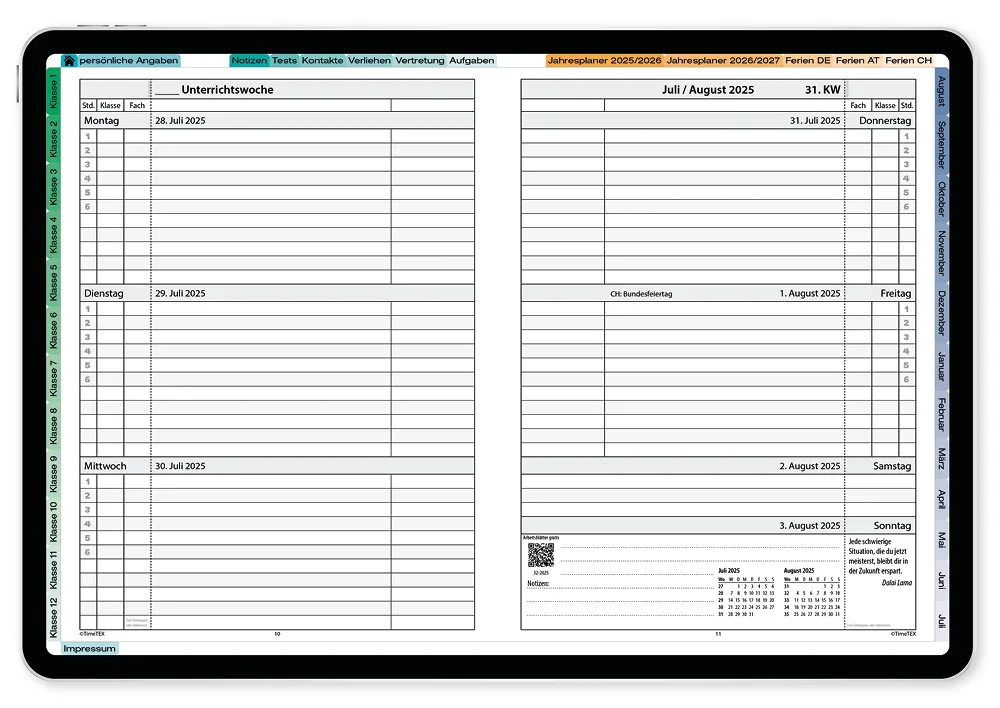 TimeTEX Digitaler System-Schulplaner DigiPlan, grün 2025/2026