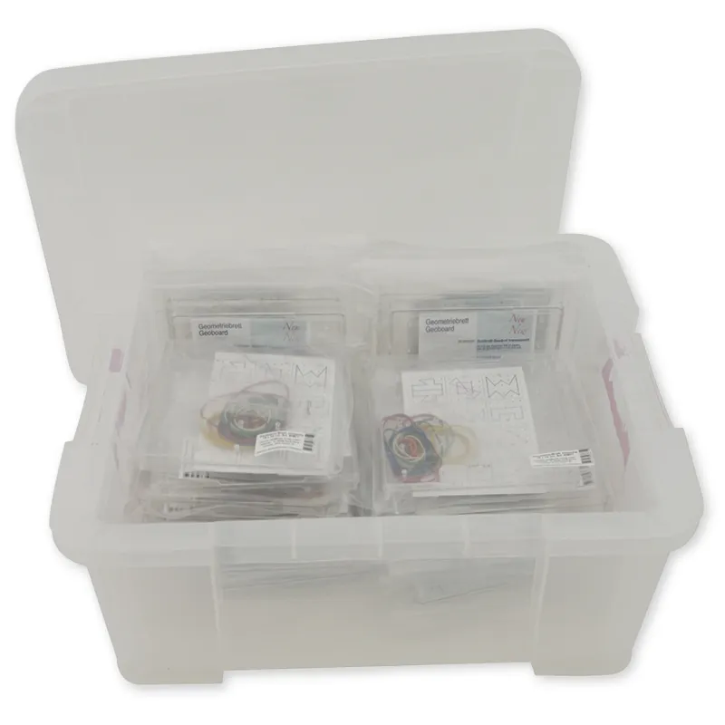 Klassensatz Geometrie-Brett einseitig (5x5 Stifte), 24 Stück in Box, 15x15 cm, transparent