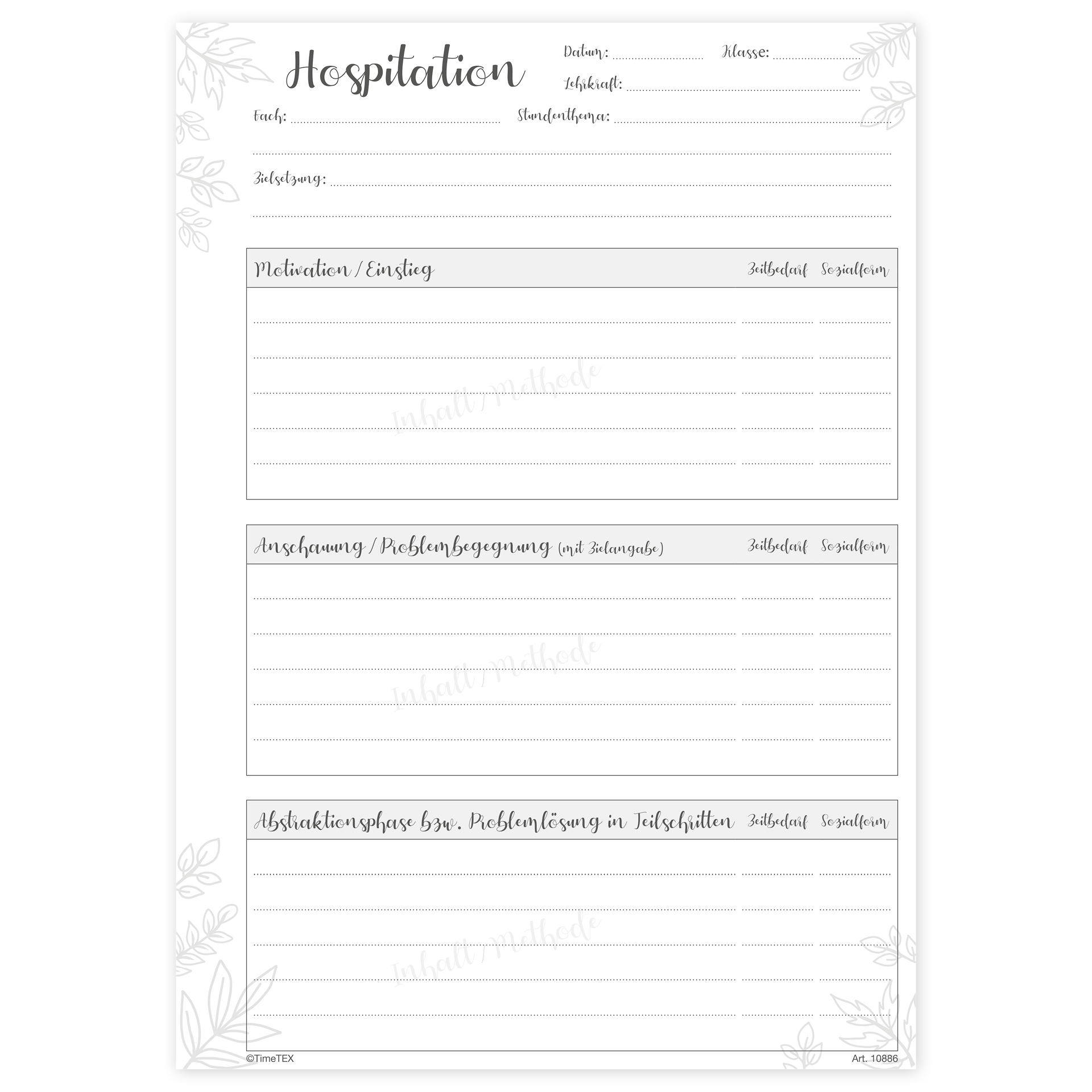 Block Unterrichts-Besuche A4 "Meine Hospitation", 50 Blatt