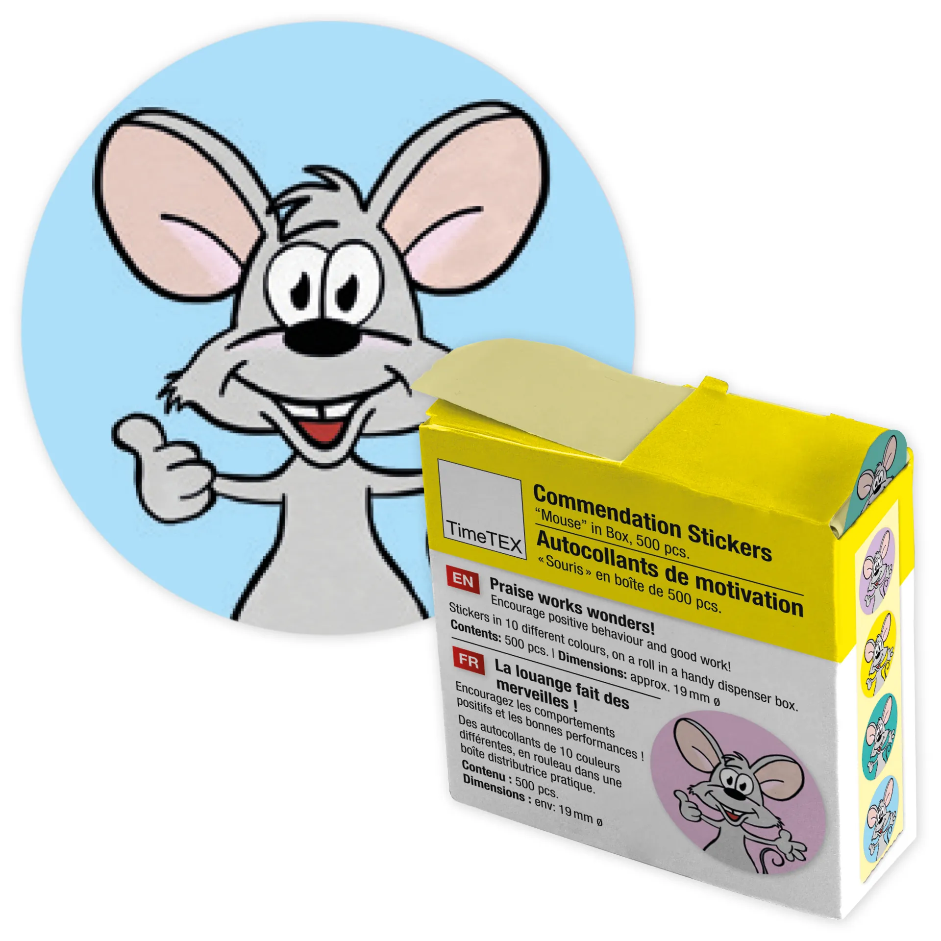 Belobigungs-Aufkleber "Maus" in Spender-Box, 500 Stück