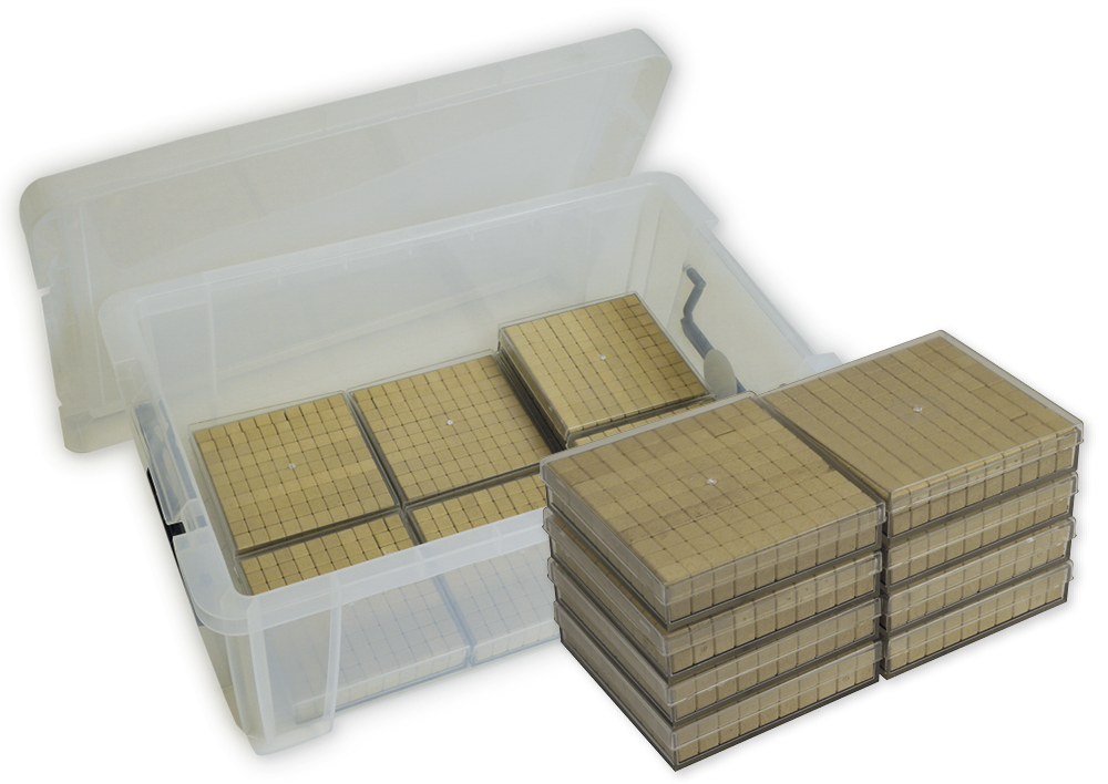 Klassensatz Hunderter-Platte aus RE-Wood, 8-tlg. in Stapel-Box