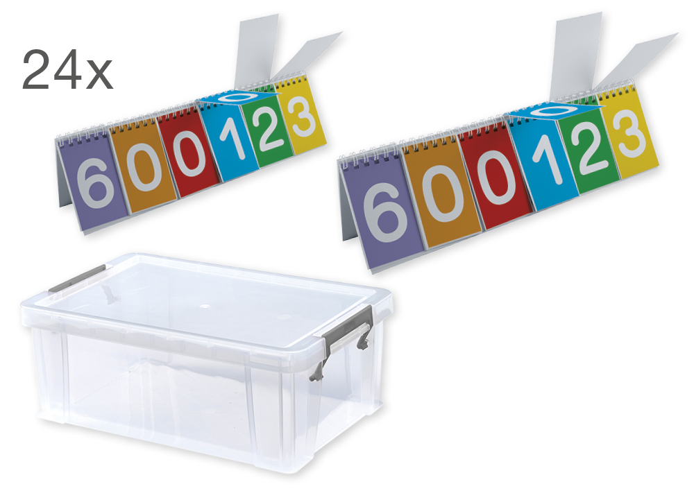 Klassuppsättning av blädderblock av kartong, decimaltal 0-9, 24 stycken, i kartong