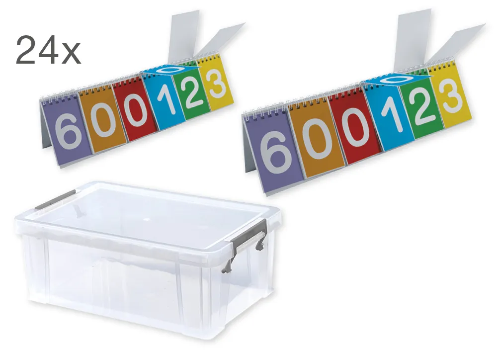 Klassuppsättning av blädderblock av kartong, decimaltal 0-9, 24 stycken, i kartong