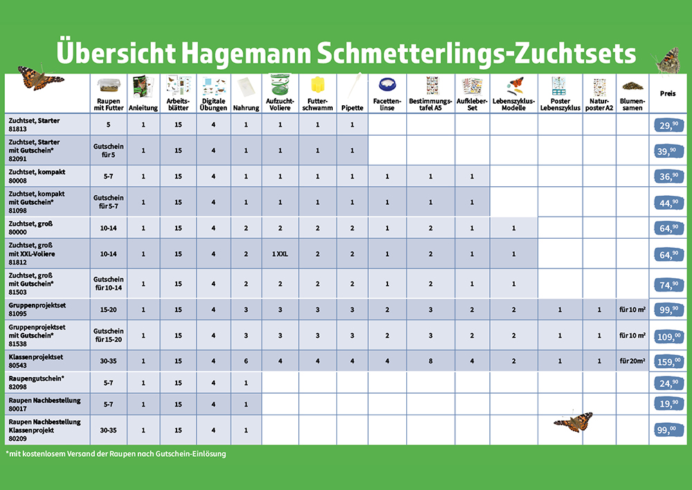 Zuchtset "Schmetterlinge", groß mit XXL-Voliere, 12-tlg.