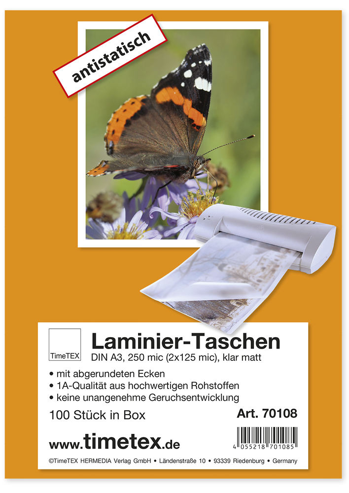 TimeTEX Laminierfolien - Laminiertaschen A3 2x125 mic matt, 100 Stück