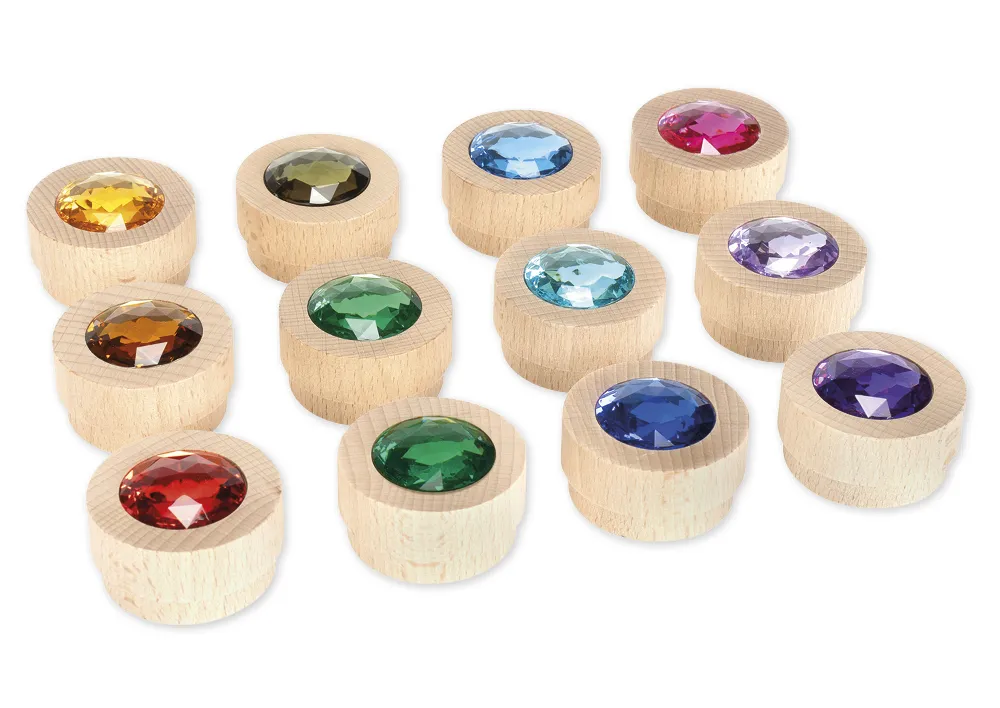 Holz-Funkelsteine "Regenbogen" für Jahreszeiten-Kreis, 13-tlg.