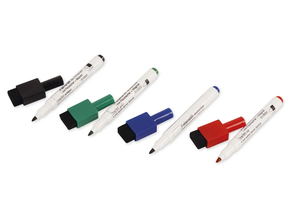 Set Folienstifte Non Permanent mit Filzwischer + Magnet, 4tlg.