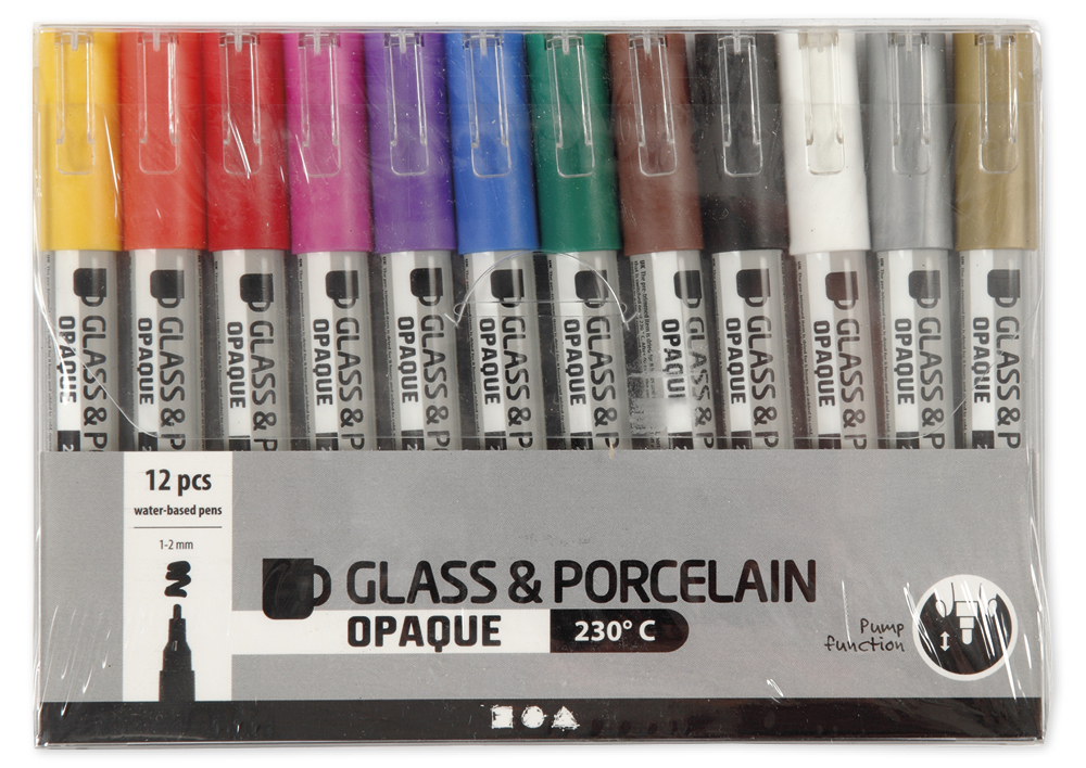 Hagemann Glas- und Porzellanmaler halbdeckend, Strichstärke 1-2 mm, 12 Stück