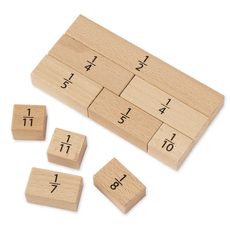 Bruchrechen-Blöcke, linear, aus Holz, 78-tlg. im Rahmen