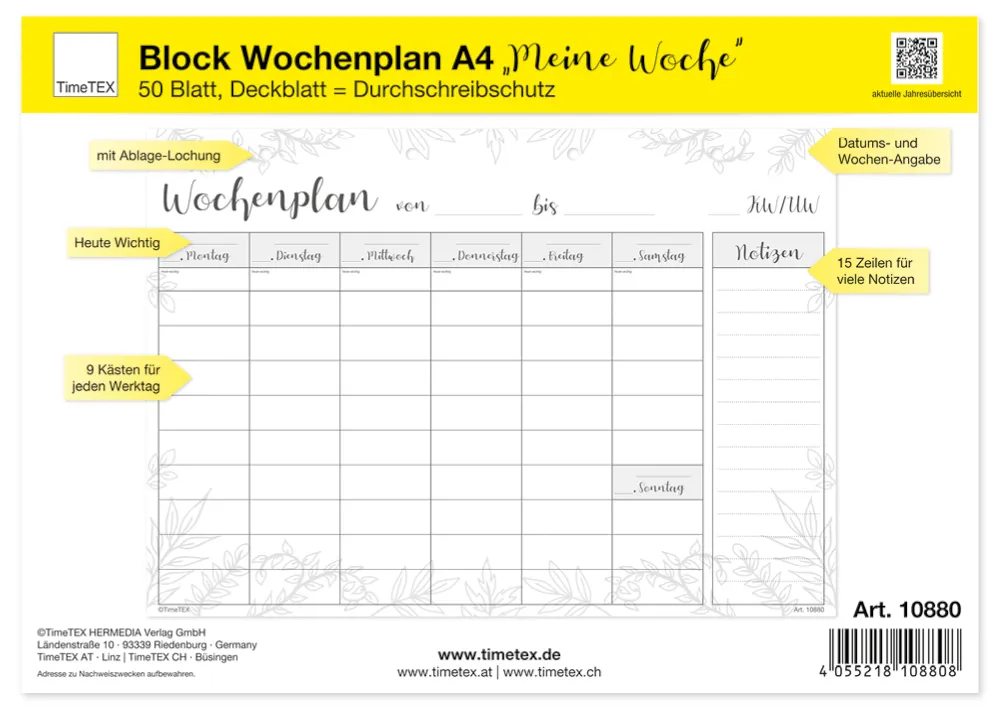 Block Wochenplan A4 "Meine Woche", 50 Blatt