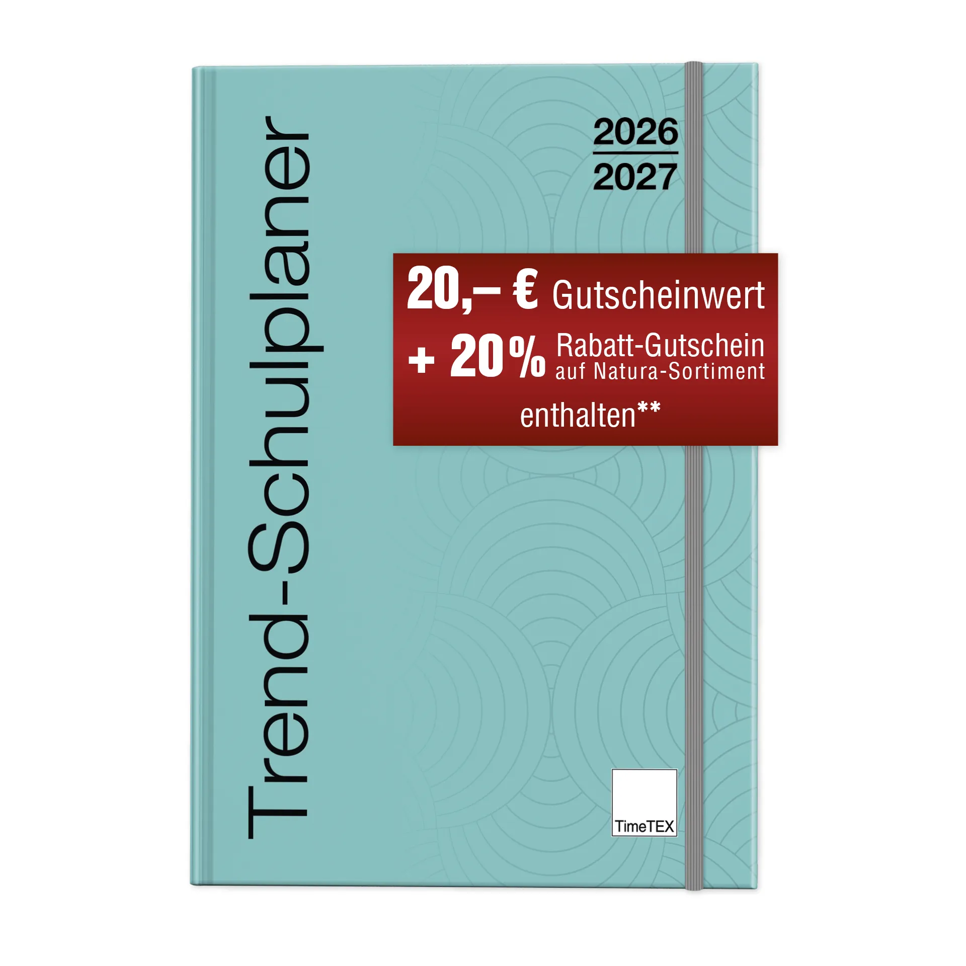 TimeTEX Trend-Schulplaner Hardcover A5-Plus, 2026/2027, lagune