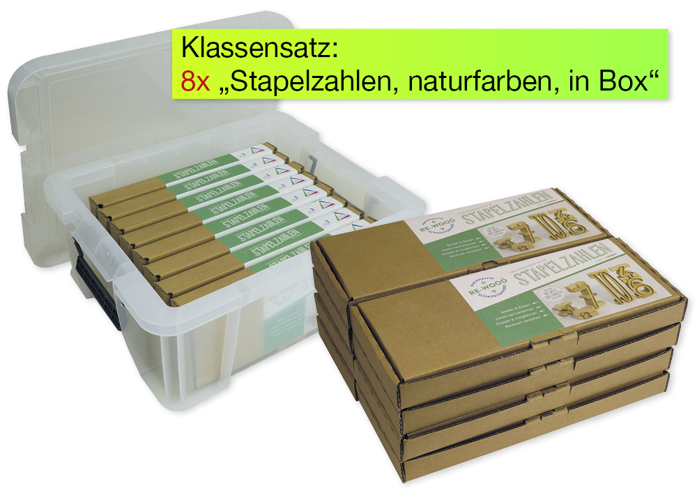 Klassesæt med stabelnumre, naturlig farve, 8 stk., i stabelkasse