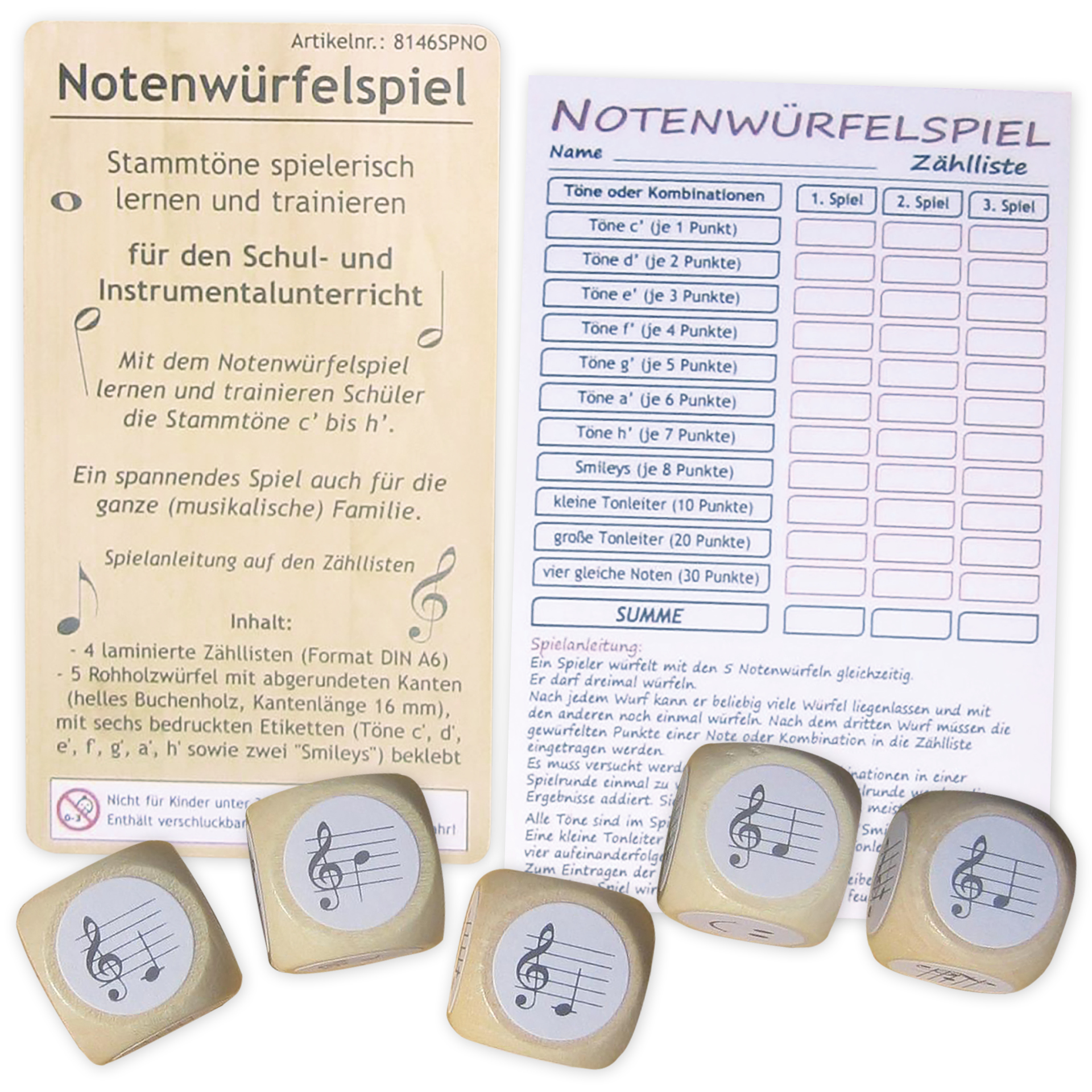 Spiel Notenwürfel c'-h', 9-tlg.