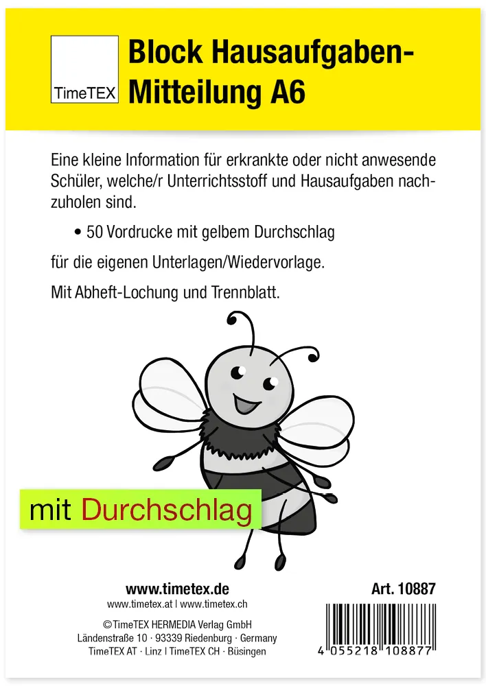 Block Hausaufgaben-Mitteilung A6, 50 Blatt mit Durchschlag