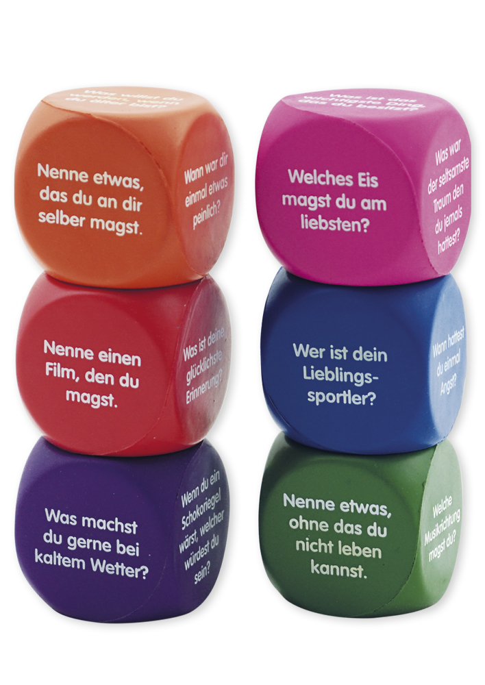 Hagemann Set Flüster-Würfel 6-tlg. Deutsch "Fragen", 4 cm