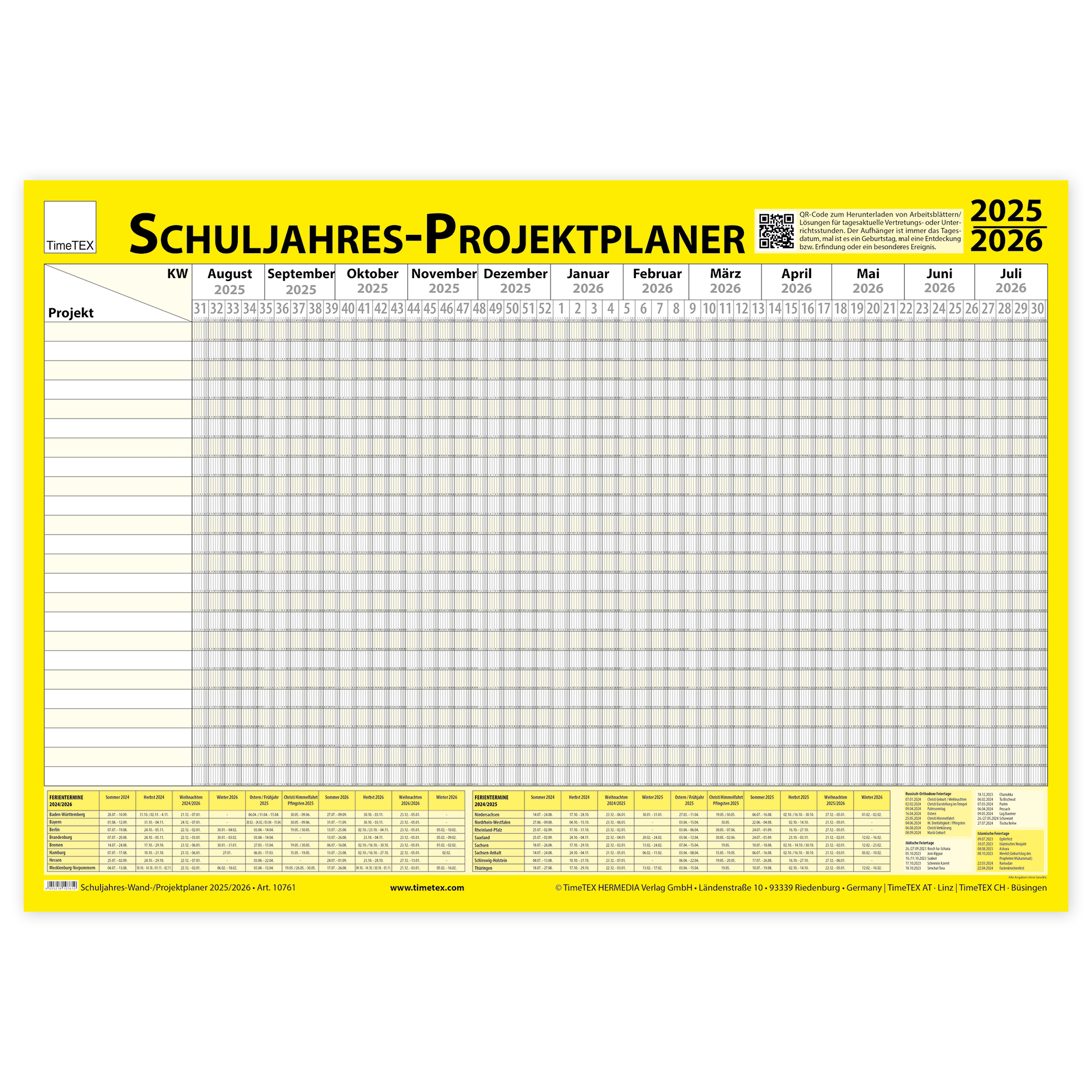 TimeTEX Schuljahres-Wand-/Projektplaner 2025/2026