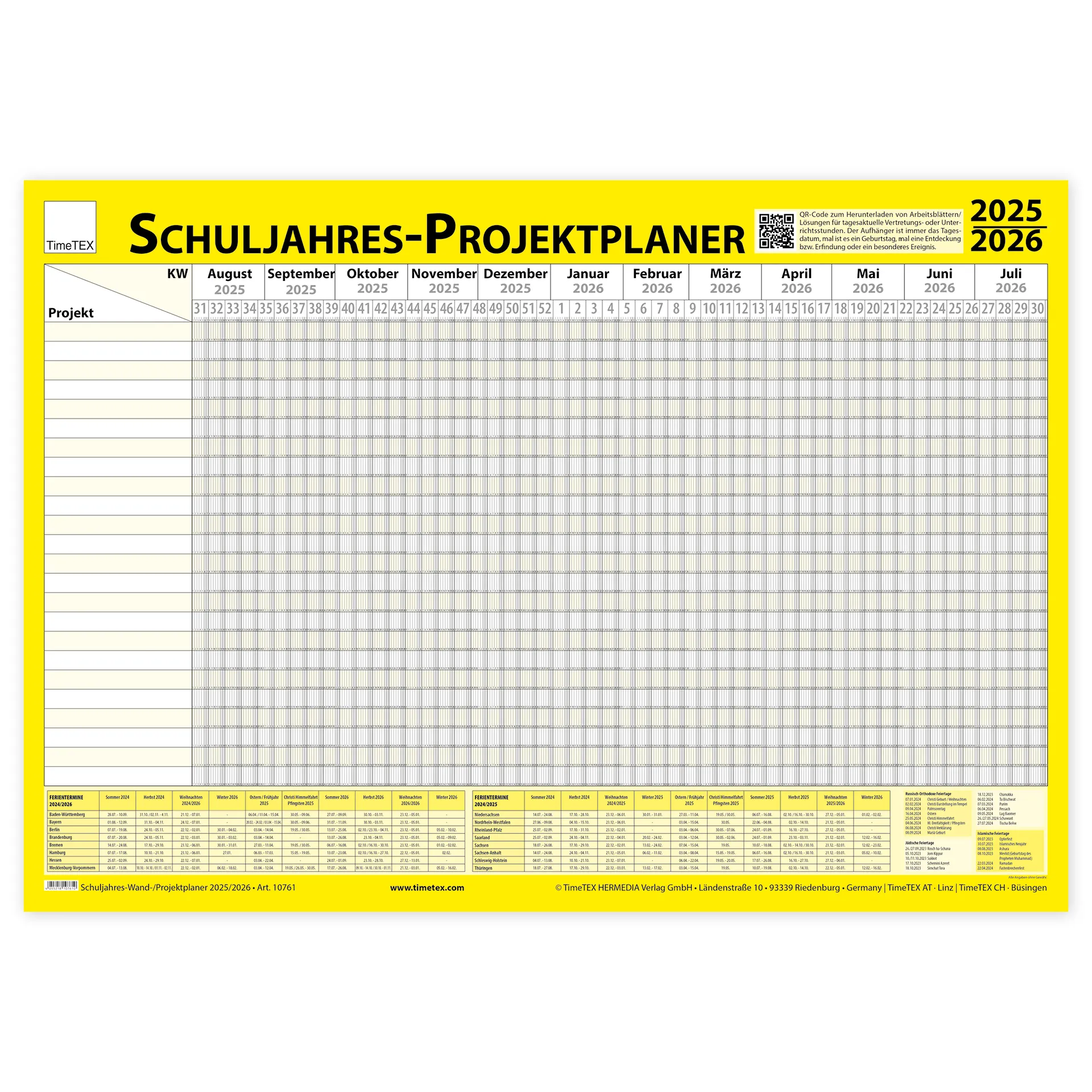 TimeTEX Schuljahres-Wand-/Projektplaner 2025/2026